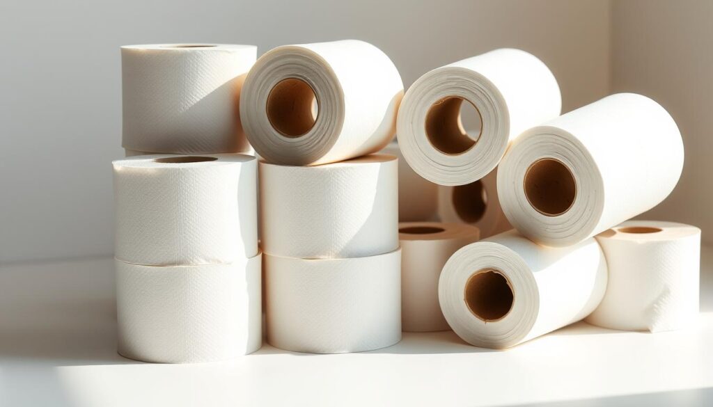 A stack of high-quality septic-safe toilet paper rolls, neatly arranged on a clean, minimalist white background. The rolls have a soft, textured appearance, conveying a sense of quality and environmental consciousness. Soft, natural lighting gently illuminates the scene, creating a calming, inviting atmosphere. The image is captured from a slightly elevated angle, emphasizing the simplicity and practicality of the budget-friendly septic-safe option. A stack of high-quality septic-safe toilet paper rolls, neatly arranged on a clean, minimalist white background. The rolls have a soft, textured appearance, conveying a sense of quality and environmental consciousness. Soft, natural lighting gently illuminates the scene, creating a calming, inviting atmosphere. The image is captured from a slightly elevated angle, emphasizing the simplicity and practicality of the budget-friendly septic-safe option.