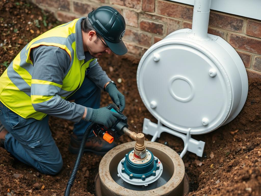 Septic system maintenance being performed by a professional Septic system maintenance being performed by a professional